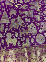 KSS516 - Pure kanchipuram handloom silk Saree in purple with gold zari border. Comes with stitched blouse size.