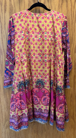 DPP014-Yellow short kurti with gharara, dupatta, and potli with heavy mirror work