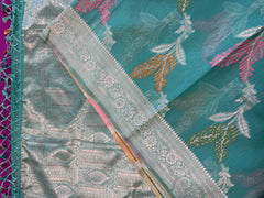 Banarasi Tussari  saree in Blue with Gold  zari border.Fall peco done. Comess with stitched blouse size 38 can be altered up to 44 size.