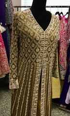 KKD015 - Heavy party wear dress with full embroidered and sequin work long gown with sharara pant and dupatta.