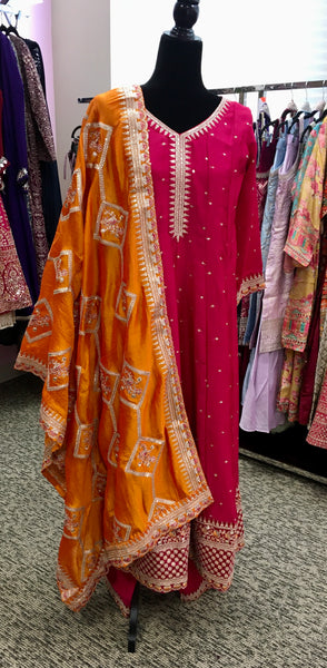 AFL2032-Anarkali kurta with pant and dupatta.