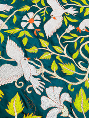 KSN225 Pure Silk Kantha Tussar Saree in Green. Comes with stitched blouse. Fall peco done.
