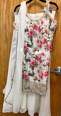 DNS020 Floral print kurta .Comes with sharara and chiffon dupatta.