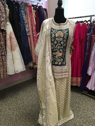 AFL2047 - Stylish top with heavy embroidery work.Come with sharara pant and dupatta.