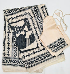 KSN220 Pure Silk Kantha Tussar Saree in Beige. Comes with stitched blouse.Fall peco done.