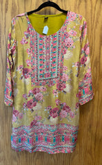DPD004-Yellow long kurti, dupatta, and sharara pants with flower print