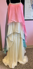 JPD031-Pink and blue crop top and sharara pants