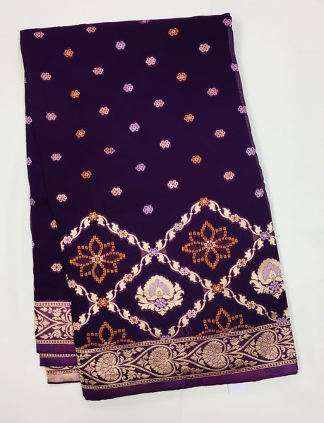 BKS105 Banarasi Georgette saree in purple. Come with stitched blouse size 38 can be altered to size 42. Fall peco done.