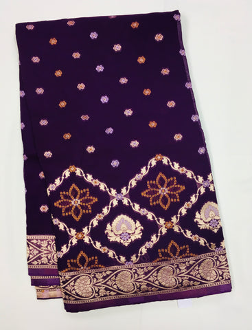 BKS105 Banarasi Georgette saree in purple. Come with stitched blouse size 38 can be altered to size 42. Fall peco done.