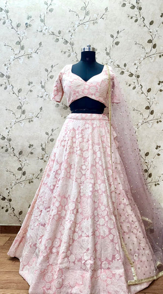 AFL1048-Georgette Lehenga in light baby pink comes embroidery  work  and with Net Dupatta. Also Comes with a matching stitched blouse.