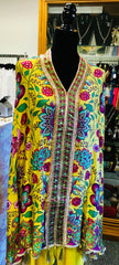 RFSS2008 -Pure Crepe Printed Kaftan In Yellow With Tulip Pants And Potli