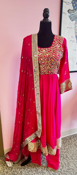 DFS016: Pink long kurti and pants with dupatta