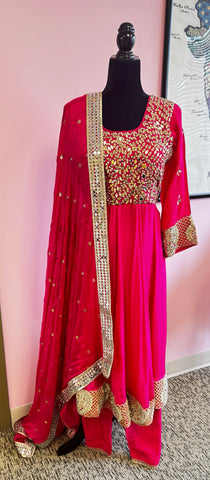 DFS016: Pink long kurti and pants with dupatta