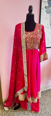 DFS016: Pink long kurti and pants with dupatta