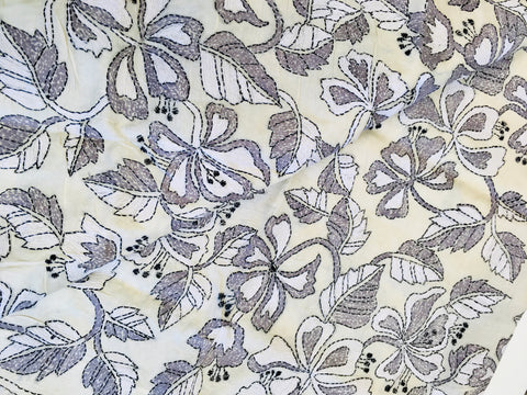 KSN218 Pure Silk Kantha Tussar Saree in beige. Comes with stitched blouse. Fall peco done.