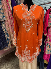 KKD011- Orange kurta with beautiful bead work and dhoti pants