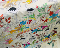 KSN216 Semi Silk Kantha Tusser Saree in beige. Comes with stitched Blouse. Fall peco done.