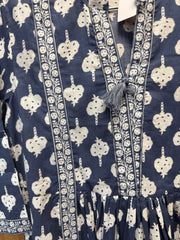 JPD017-Blue long dress with white pattern overall