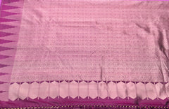 KSS442 Pure handloom kanchipuram silk Saree in purple with gold zari border. Comes with stitched blouse size 40