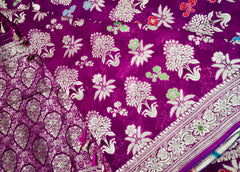 BKS107 Banarasi Georgette saree in pink. Come with stitched blouse size 38 can be altered to size 42. Fall peco done.