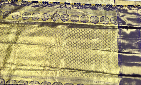 KSS511 Pure kanchipuram handloom tissue silk Saree in purple color gold zari border. comes with stitched blouse size 40,can be altered to 44 size.