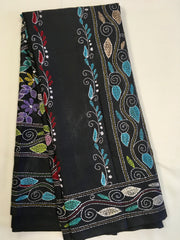 KSN202 - Semi Silk Kantha Tusser Saree in gray hand work design. Fall Peco done. Comes with stitched Blouse size 38 it can be altered to 44 size.