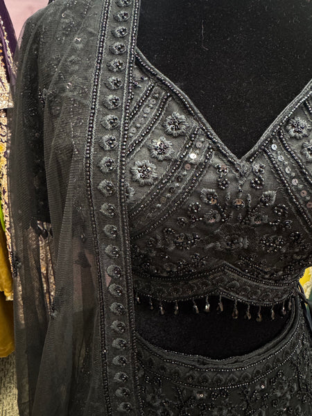 AFL2007-Black heavy lehenga with bead and embroidery work. Comes with dupatta