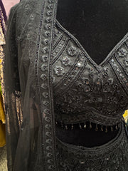 AFL2007-Black heavy lehenga with bead and embroidery work. Comes with dupatta