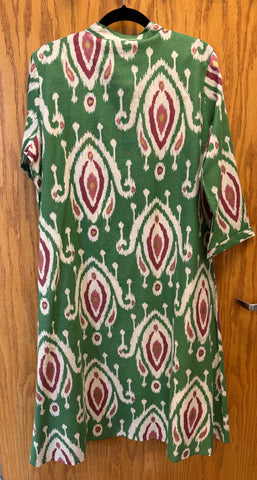 JPD026-White cotton kurti with pants and a green long jacket