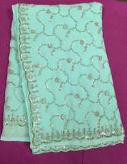 AFL3060 Partywear saree in blue with sequins and bead work.Come with stitched blouse size 40,can be altered to 44 size.Fall peco done.