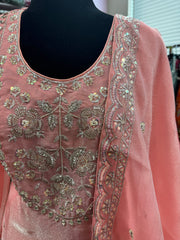 Pnk440: Pink kurti with sharara pants and dupatta