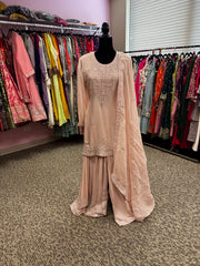 Pnk442: Pink kurti with sharara pants and dupatta