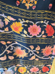 DPD005-Black long kurti, dupatta, and sharara pants with flower print