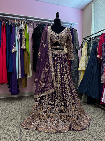 AFL2001-Purple lehenga with heavy bead and embroidery work. Comes with dupatta and belt
