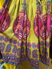 DPP006-Long yellow kurti with gharara, potli, and dupatta with heavy mirror work