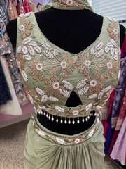 AFL2019- Beautiful blouse with bead work and dhoti skirt and a dupatta