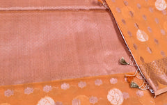 BKS134 Cotton Banarasi Saree in orang. Comes with stitched blouse size 38 can be altered to size 42. Fall peco done.