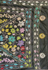 KSN202 - Semi Silk Kantha Tusser Saree in gray hand work design. Fall Peco done. Comes with stitched Blouse size 38 it can be altered to 44 size.