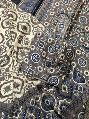 KSS350 PURE MODAL SILK SAREE IN GRAY WITH INDIGO AJRAKH PRINT