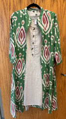 JPD026-White cotton kurti with pants and a green long jacket
