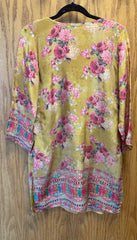 DPD004-Yellow long kurti, dupatta, and sharara pants with flower print