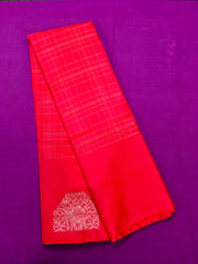 KSS407 Pure handloom kanchipuram silk Saree in orange with blue gold zari border. Comes with stitched blouse size 40