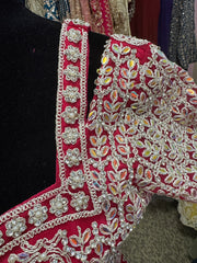AFL2016-Pink silver heavy work lehenga with unique blouse design and dupatta