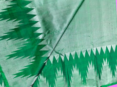 KSS423 Pure handloom kanchipuram silk Saree in bottle green with silver zari temple border. comes with stitched blouse size 40