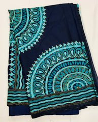 KSN226 Pure Silk  Kantha Tussar Saree in blue. Comes with stitched blouse. Fall peco done.