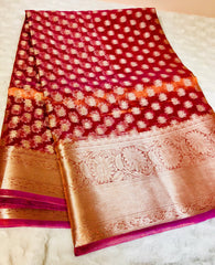 BKS 019 -  Pure Silk Tissue Banarasi saree with Gold Zari work. Comes with unstitched Blouse.