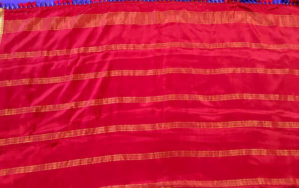 AMS1010 Pure Mysore Crepe silk Saree in purple color with red gold zair border. Comes with unstitched blouse.