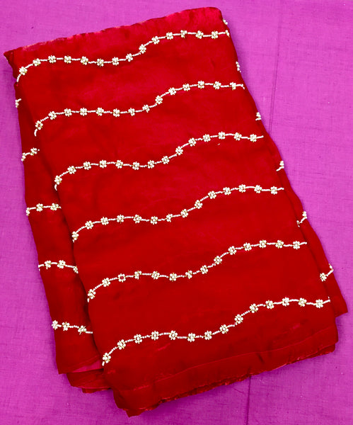 AFL3043 Partywear saree in soft fendy satin silk Saree with beads embroidery work Comes with stitched blouse size 40,can be altered to 44size.Fall peco done.