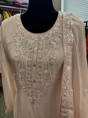 Pnk442: Pink kurti with sharara pants and dupatta