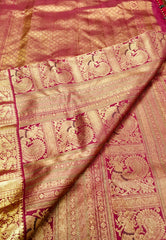 KSS501 Pure kanchipuram handloom silk Saree in red color with gold zari border. comes with stitched blouse size 40,can be altered to 44 size.